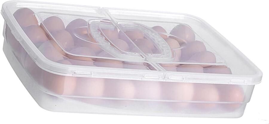 Eieropbergdoos Eierhouder Tray Eieren Vervoeren 34 Roosters Handvat 36 x 26.5 cm Wit