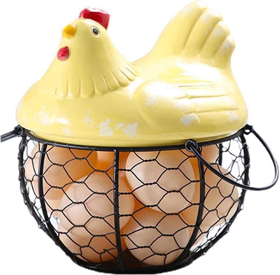 Eieropbergmand Kip Eiermand Keuken Eieren Bewaren Met Keramisch Deksel 19 x 16 cm Geel