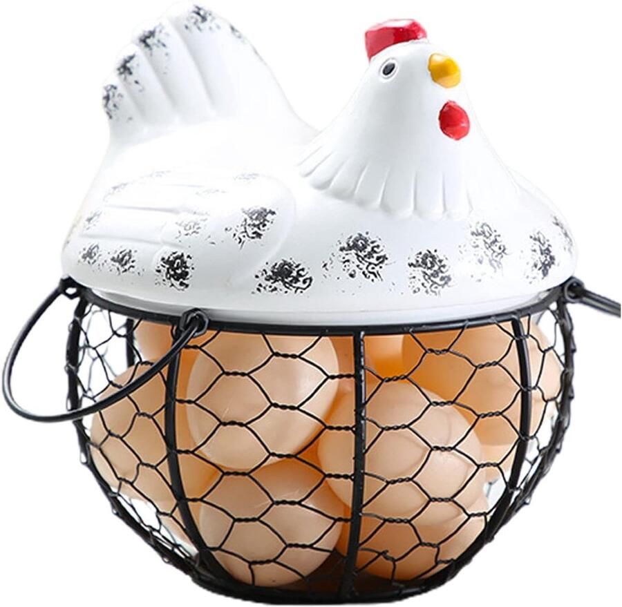 Eieropbergmand Mand voor Eieren Keuken Organisatie Keramisch Deksel 19x16x10cm Wit