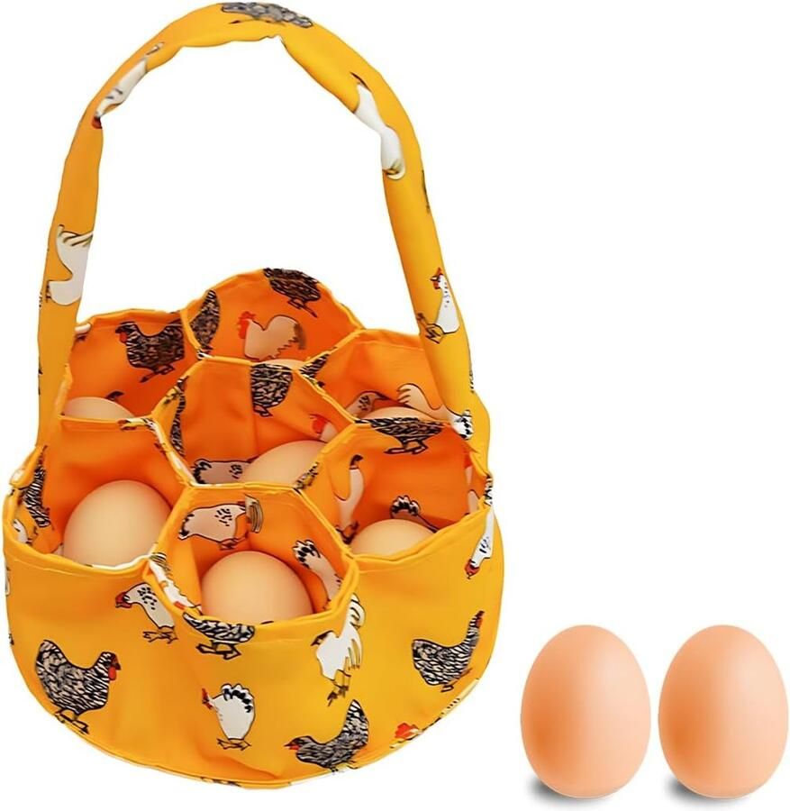 Eieropbergta eierdoos eierverzamelmand duurzaam canvas eiermanden voor verse eieren mini-eierverzamelmand met 7 zakjes geel