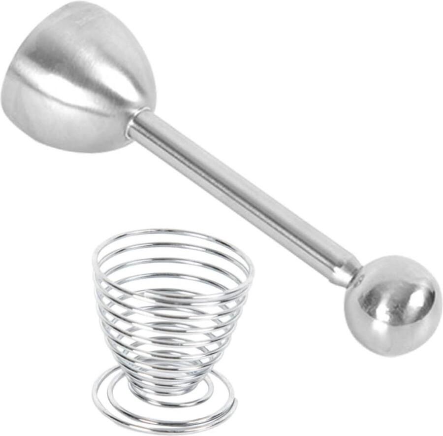 Eieropener Set Eierdop Houder Eieren Bereiden Veer Mechanisme 13 x 3.7 x 3.7 cm Zilver
