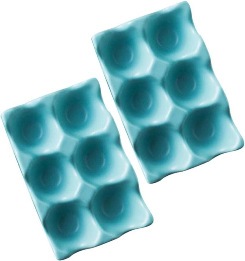 Eieropslag Keramiek Eierhouder Koelkast Keuken Organiseren Stapelbaar Ontwerp 6 Eieren Blauw