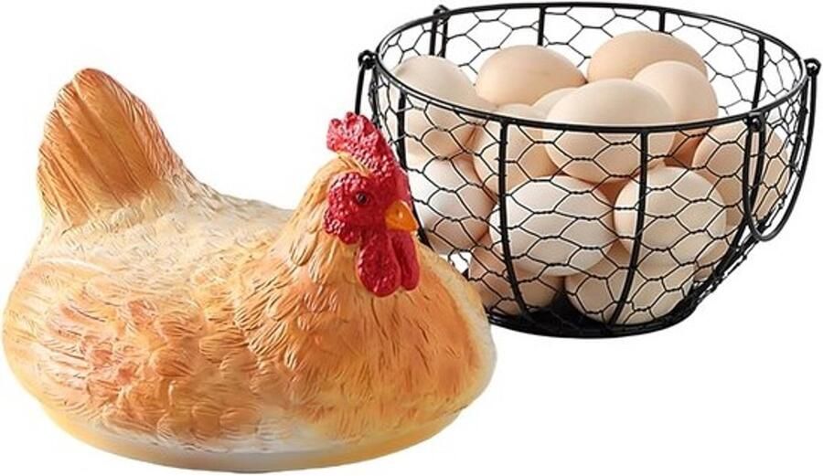 Eieropslag Mand Broodmand Fruitmand Keuken Organiseren Decoratief Kip Deksel 21x21x21 cm Zwart