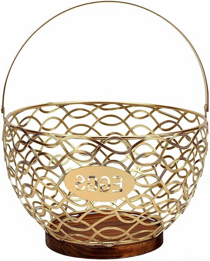 Eieropvangmand Kippeneimand Keuken Organiseren Antislip Houten Basis 21 x 20.6 x 15 cm Goud