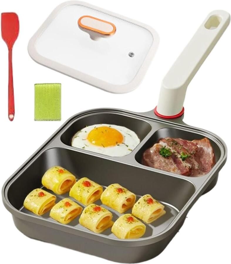 Eierpan met 3 vakken Omeletpan Koekenpan Ontbijt Bereiden Antiaanbaklaag Titanium 23.5 cm Diameter Meerkleurig