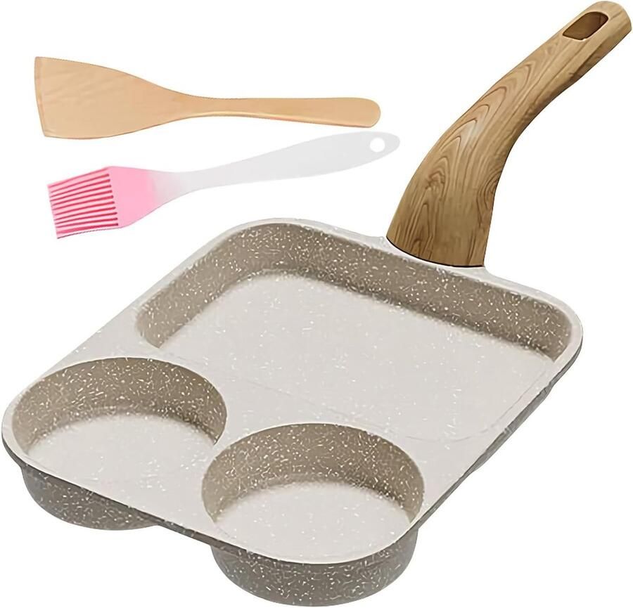 Eierpan 3-delig Pannenkoekenpan Omeletpan Ontbijt Bereiden Gelijkmatige Warmteverdeling 39x19x9cm Wit