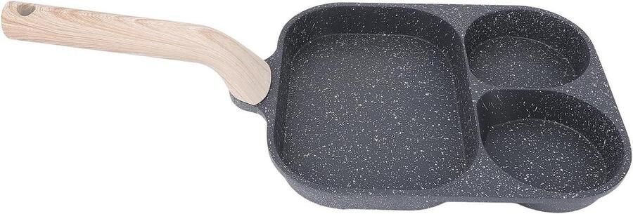 Eierpan 3 Secties Ontbijt Koekenpan Meerdere Gerechten Effectieve Antiaanbaklaag 26 x 19 cm Zwart