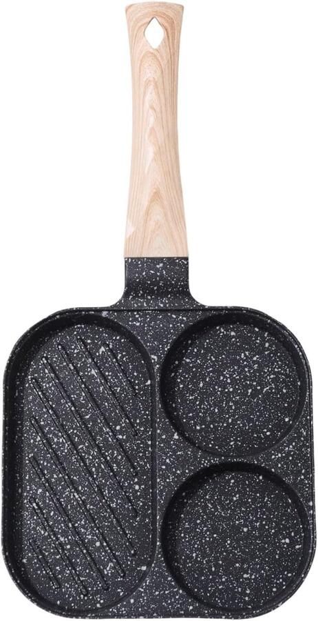 Eierpan 3 Vakkken Ontbijtpan koekenpan Ontbijt bereiden Antiaanbak keramisch 36.5 x 18.5 cm Zwart