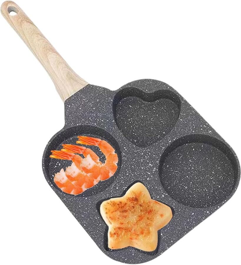 Eierpan 4-delig Koekenpan Omelet Ontbijt Maken Vier Vormen 18 cm Zwart