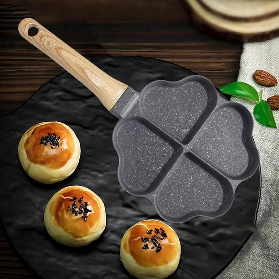 Eierpan 4 Gaten Pannenkoekenpan Hartvormig Ontbijt Maken Hartvormige Uitsparingen 185 cm Zwart