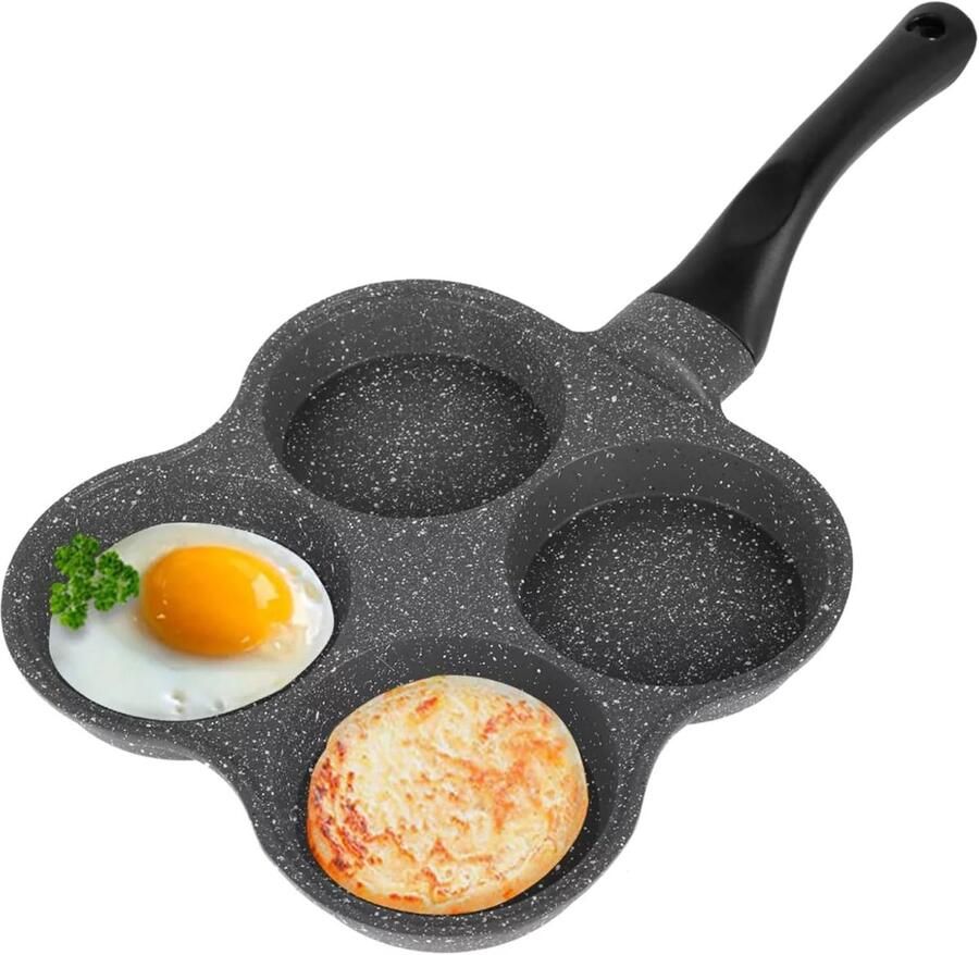 Eierpan 4-gats eierburgerpan ontbijtomelet-pannenkoekpan met antiaanbaklaag voor elektrische keramische oven inductiekookplaat niet beschikbaar