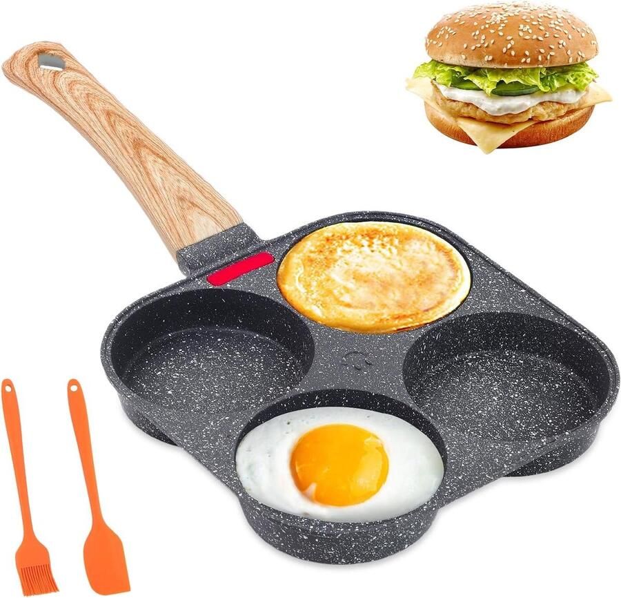 Eierpan 4 Kopjes Omeletpan Koekenpan Ontbijt Maken Temperatuur Indicator 16.5 x 17.8 cm Zwart