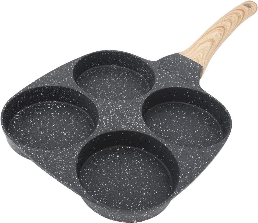 Eierpan 4 Kopjes Ontbijtkoekenpan Ontbijt Bereiden Anti-aanbak Steencoating 20 cm Zwart