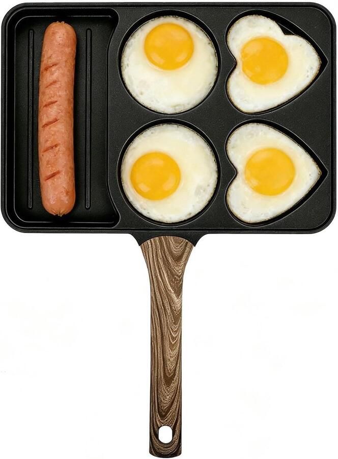 Eierpan 5 vakken Ontbijtpan koekenpan Ontbijt bereiden Antiaanbaklaag 35.5 x 27.5 cm Zwart
