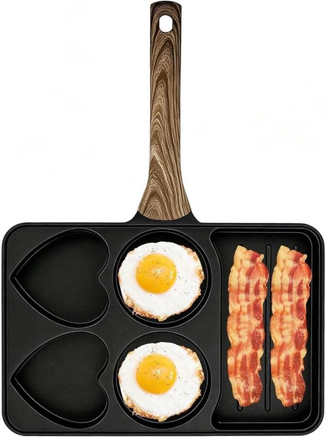 Eierpan 5 vakken Ontbijtpan Koekenpan Ontbijt Koken Antiaanbaklaag 35 cm Zwart