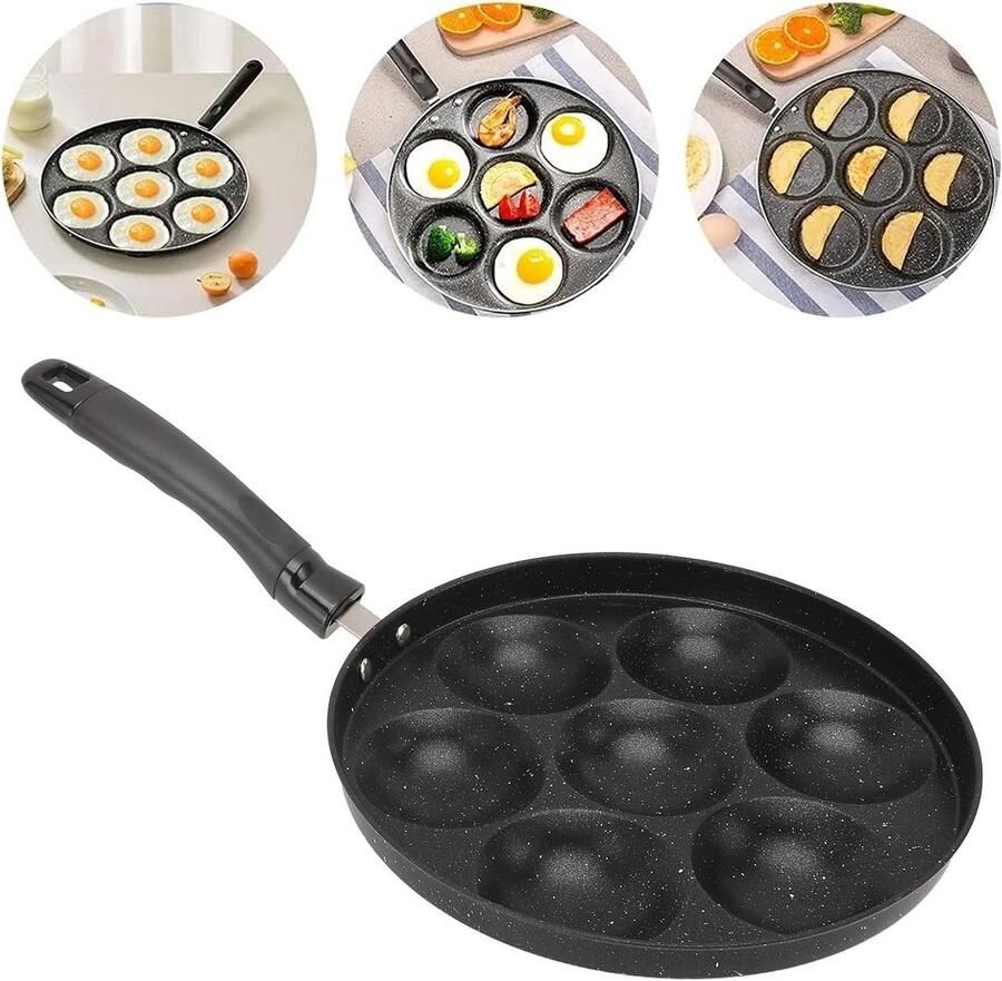 Eierpan 7 Gaten Koekenpan Ontbijt Maken Maifan Steen Coating 26 cm Zwart