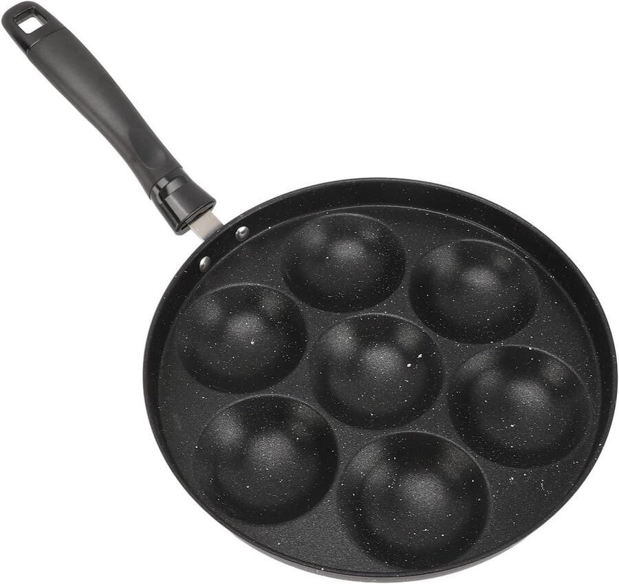 Eierpan 7-Gats Omeletpan koekenpan Snel Ontbijt Maken Maifan Steen Afwerking 26 cm Zwart