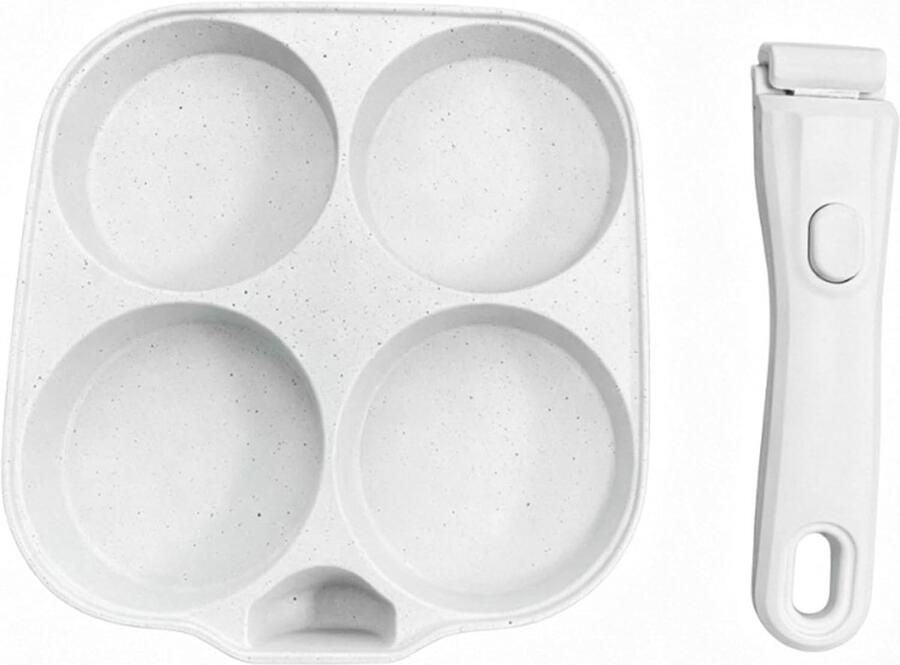 Eierpan Aluminium Koekenpan 4-kops Ontbijt Maken Afneembaar Handvat 19x20cm Zwart