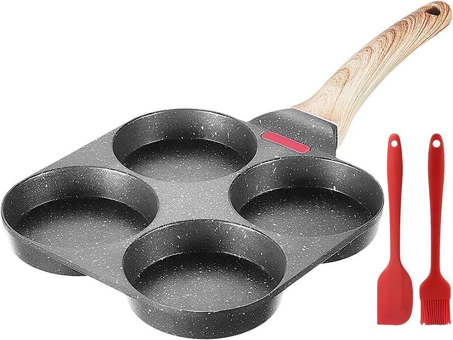 Eierpan Antiaanbaklaag Pannenkoekenpan Kookgerei Ontbijt Bereiden 4 Kops Indeling 18.5x38cm Zwart