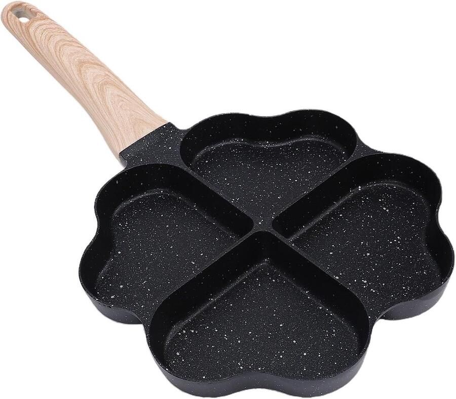 Eierpan Hartvorm Koekenpan Omelet Ontbijt Maken 4 Holtes 33.5 x 17 cm Zwart