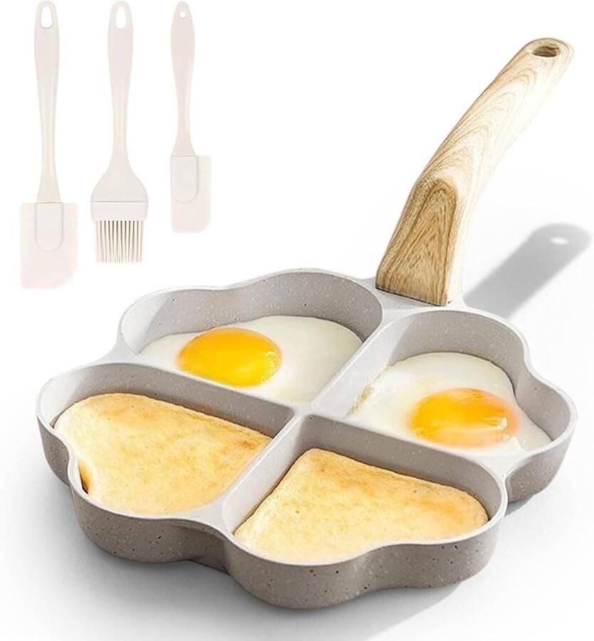 Eierpan Hartvorm Omeletpan Koekenpan Ontbijt Maken 4 Gaten Anti-aanbak 33 x 175 cm Zwart