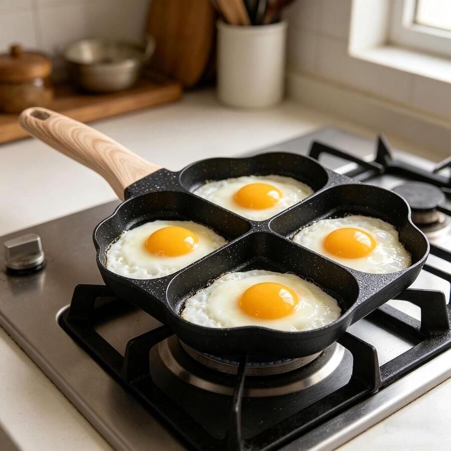 Eierpan Hartvorm Omeletpan Koekenpan Ontbijt Maken Antiaanbaklaag 4 Kops Zwart