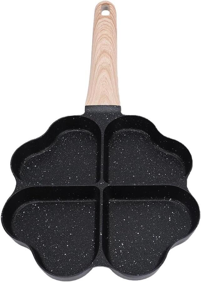 Eierpan Hartvorm Ontbijtpan Omeletpan Ontbijt Maken Vier Kopjes 33.5 x 17 cm Zwart