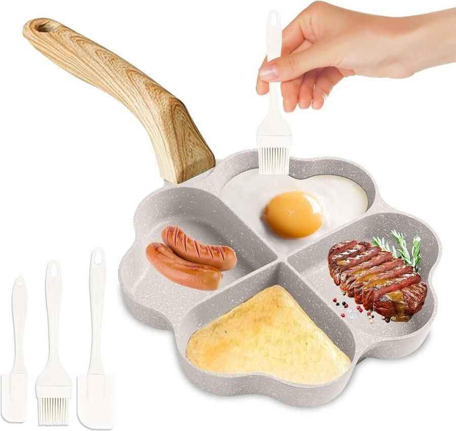 Eierpan Hartvorm Pannenkoekenpan Omelet Ontbijt Maken 4 Holtes Non-stick 15.5 x 17.5 cm Zwart