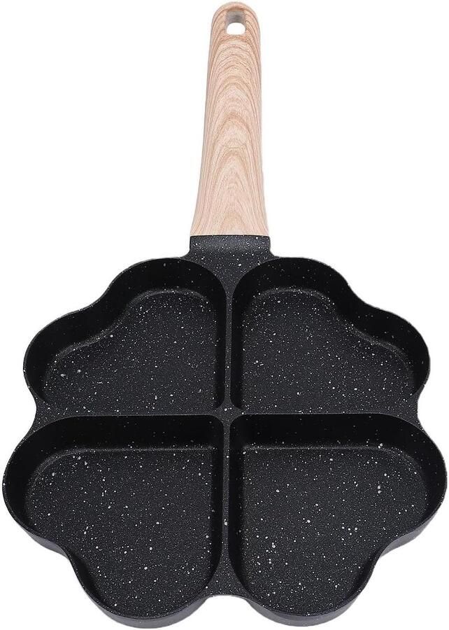 Eierpan Hartvorm Pannenkoekenpan Omeletpan Ontbijt Maken Vier Kops Ontwerp 33.5x17cm Zwart