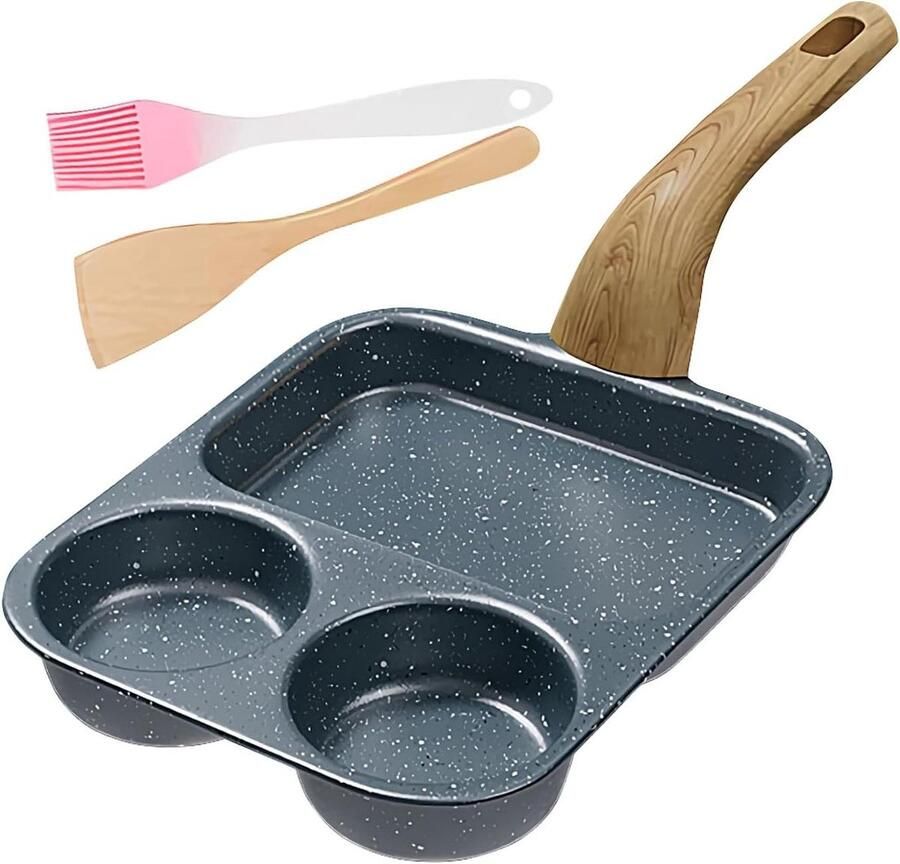 Eierpan Koekenpan Omelet Ontbijt Maken Drie Vaks Pan 39x19cm Zwart