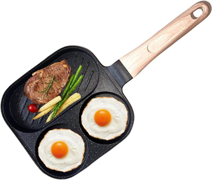 Eierpan Koekenpan Pannenkoekenpan Ontbijt Bereiden Drie Aparte Zones 365 x 185 cm Zwart