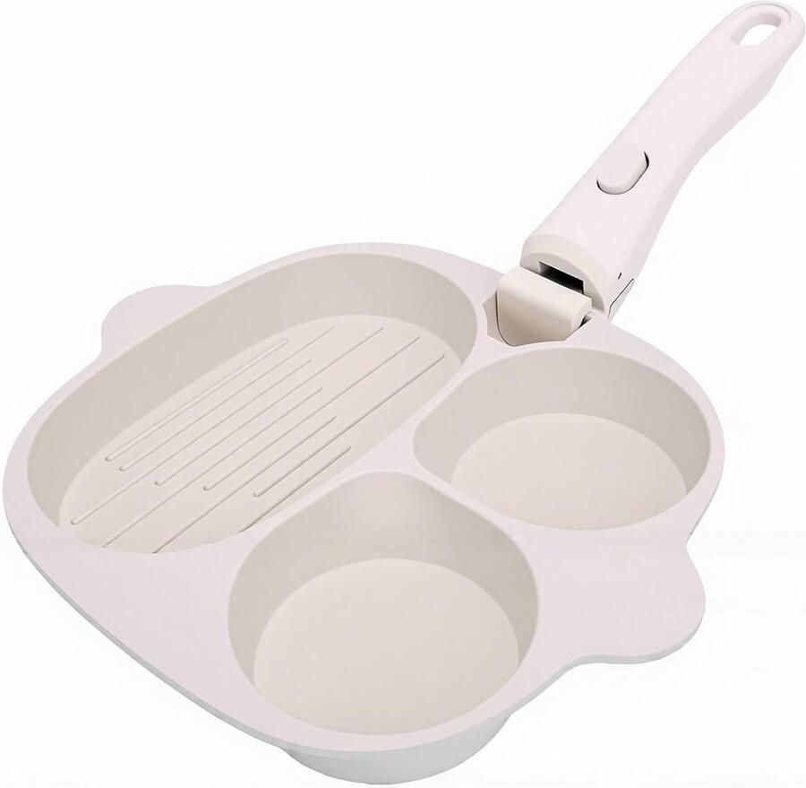 Eierpan met 3 compartimenten Ontbijtpan koekenpan Ontbijt bereiden Afneembaar handvat 38x26x22cm Zwart