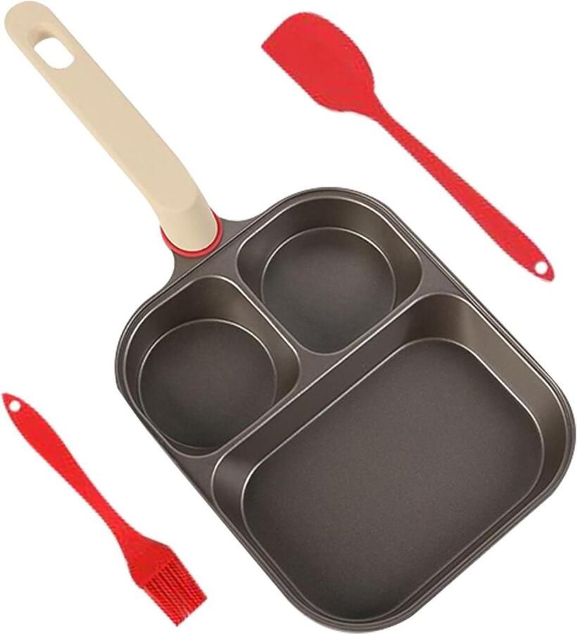 Eierpan met 3 holtes Omelet pan Ontbijt bereiden Antiaanbaklaag Inclusief schraper Zwart