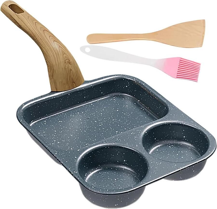 Eierpan met 3 secties Omeletpan Koekenpan Ontbijt bereiden Non-stick oppervlak 39x19x9 cm Zwart