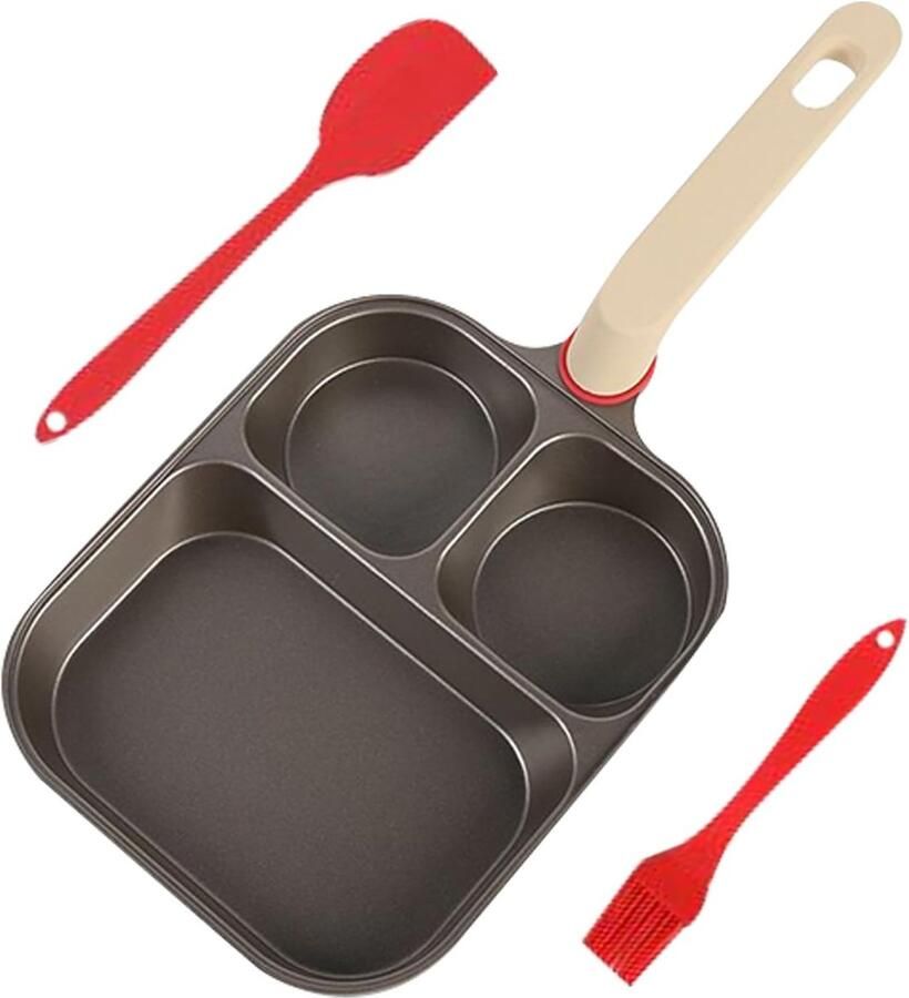 Eierpan met 3 vakken Koekenpan ontbijt Snelle maaltijden bereiden Antiaanbaklaag titanium 3 kopjes Zwart
