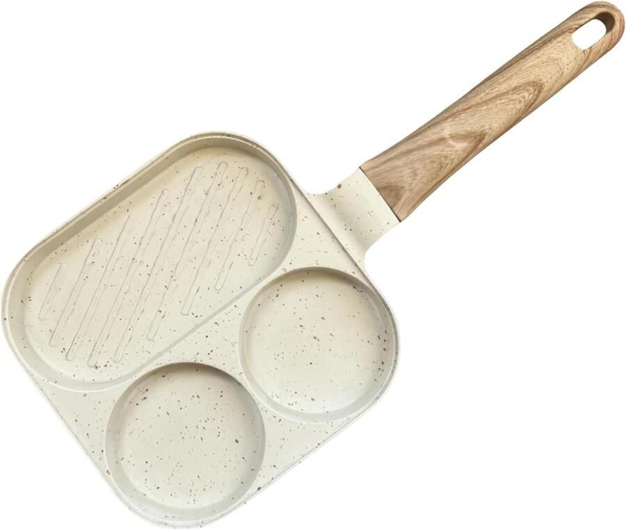 Eierpan met 3 vakken Omeletpan Pannenkoekenpan Ontbijt Bereiden Antiaanbaklaag 36.5 x 18.5 cm Crèmekleurig