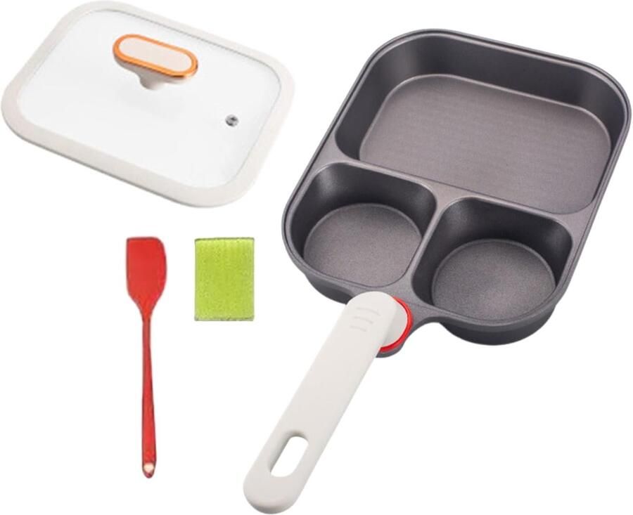 Eierpan met 3 vakken Ontbijtpan Koekenpan Ontbijt Maken Antiaanbaklaag Titanium 23.5 cm diameter Zwart