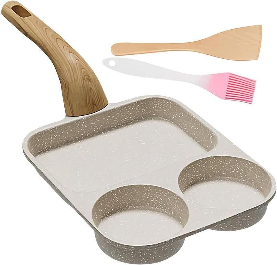 Eierpan met 3 vakken Pannenkoekenpan Omeletpan Ontbijt Koken Antiaanbaklaag 39 x 19 cm Wit