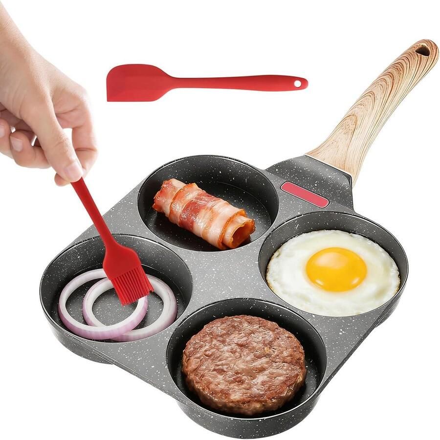 Eierpan met 4 compartimenten Pannenkoekenpan Bakvorm Ontbijt Bereiden Intelligente Temperatuurregeling 4 Eenheden Zwart
