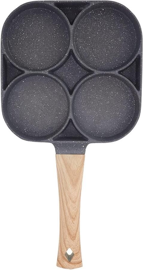 Eierpan met 4 gaten Koekenpan Omelet Ontbijt Koken Maifan Steencoating 19 cm Zwart