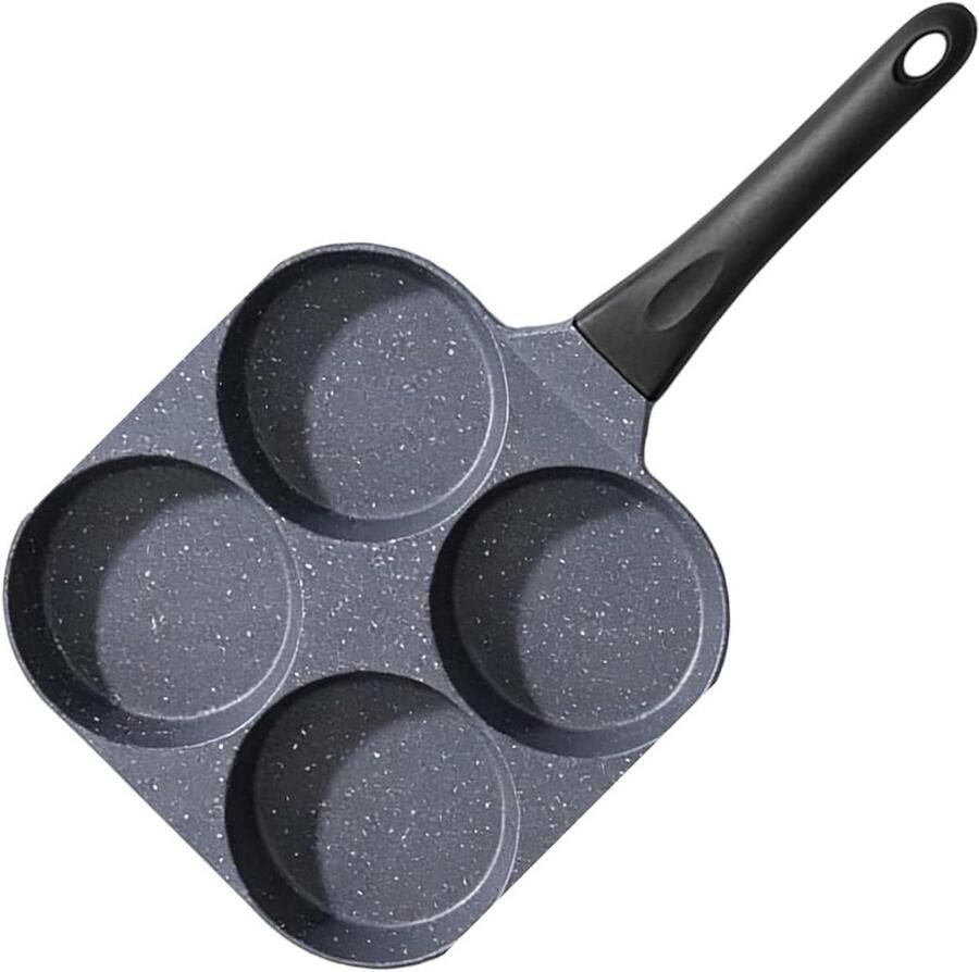 Eierpan met 4 gaten Omeletpan Koekenpan Ontbijt Maken Antiaanbaklaag 18 x 38 cm Zwart