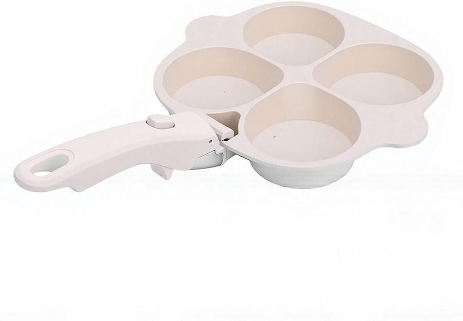 Eierpan met 4 Gaten Ontbijtkoekepan Koekenpan Snel Ontbijt Maken Afneembaar Handvat 4 Kopjes Zwart