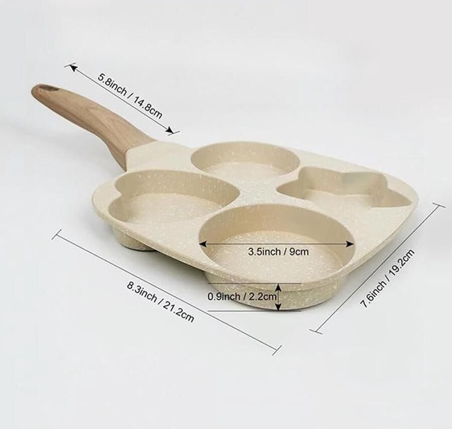 Eierpan met 4 Holtes Gebakken eierpan Pannenkoekenpan Ontbijt Koken Hart- en stervormig Niet gespecificeerd Crèmekleurig