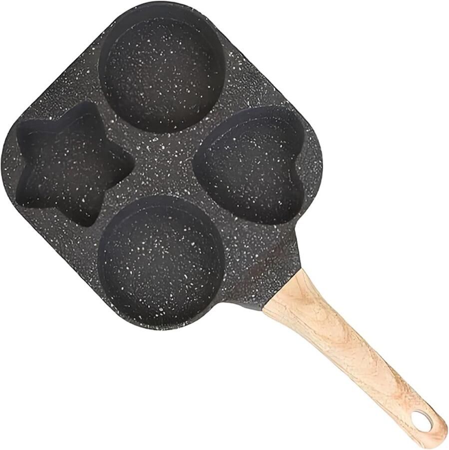 Eierpan met 4 Kopjes Omelet Pan Pannenkoekenpan Ontbijt Koken Vormpjes Hart en Ster N.v.t. Zwart