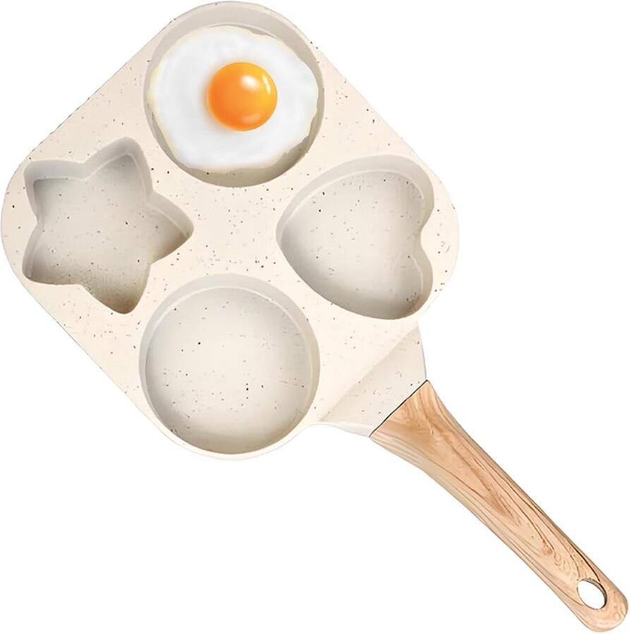 Eierpan met 4 kopjes Omeletpan Pannenkoekenpan Ontbijt Maken Antiaanbaklaag 4 Porties Crèmekleurig
