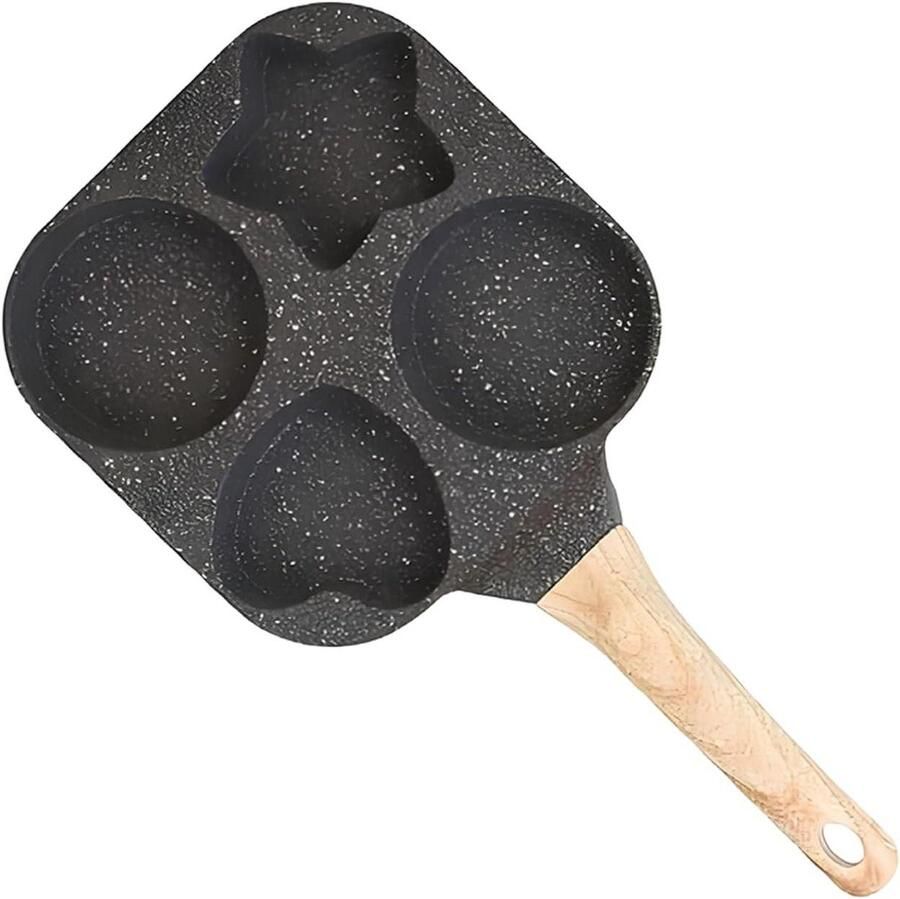Eierpan met 4 kopjes Ontbijtpan Pannenkoekenpan Ontbijt Maken Antiaanbaklaag Vormpjes 4 Kopjes Zwart