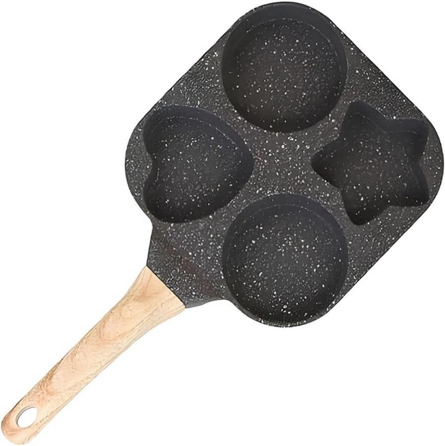 Eierpan met 4 kopjes Pannenkoekenpan koekenpan Ontbijt Bereiden Vormpjes Ster Hart 4-kops ontwerp Zwart