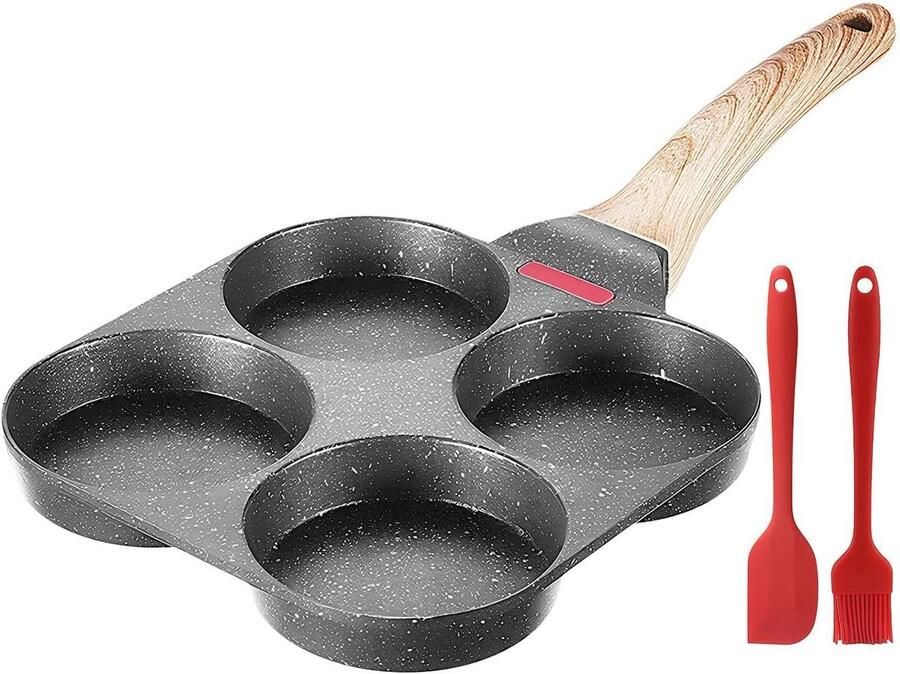 Eierpan met 4 secties Omeletpan Pannenkoekenpan Ontbijt Bereiden Real-time Warmtebewaking 18.5 cm Zwart