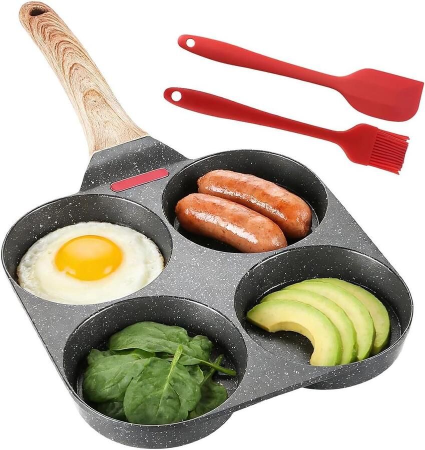Eierpan Omeletpan Koekenpan Ontbijt Bereiden Vier Vaks Pan 18.5 cm Zwart