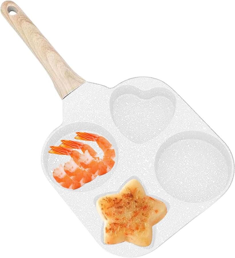 Eierpan met 4 vormen Ontbijtpan Omeletpan Ontbijt Maken Granieten Antiaanbaklaag 4-in-1 Wit